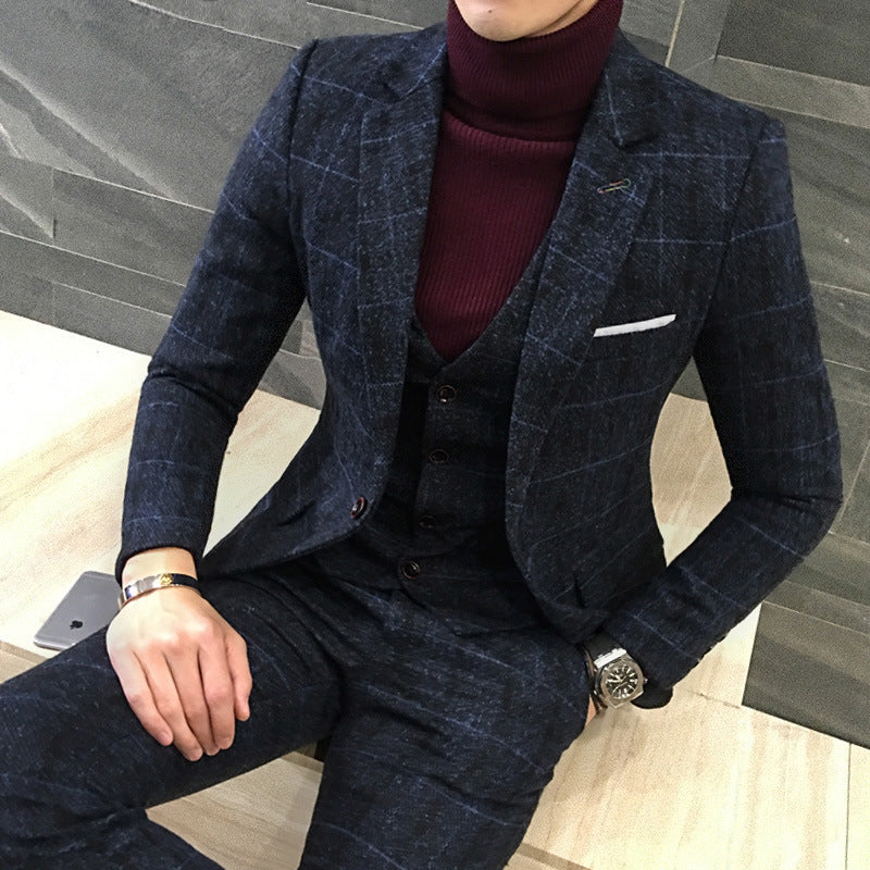 Thick Slim Fit Plaid Suits For Men