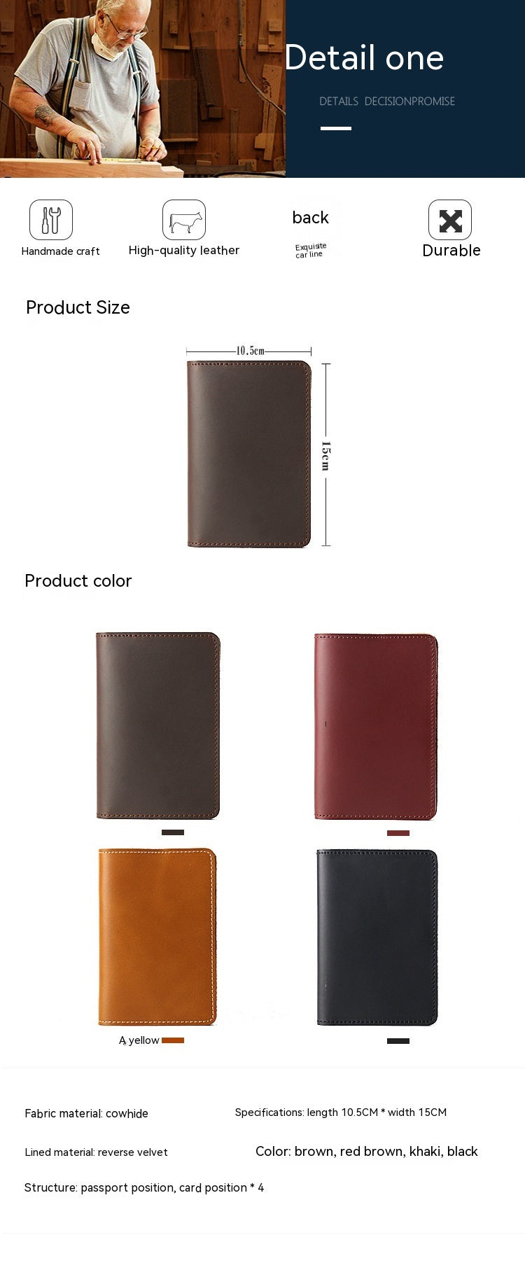 Genuine Leather Passport Holder Vertical Cowhide Simple Handmade