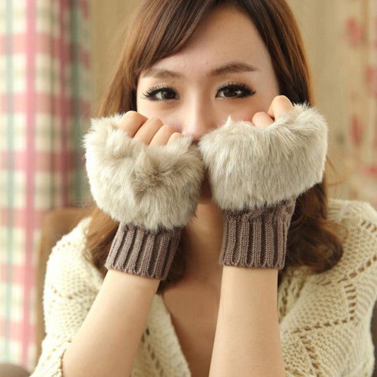 Thermal Women's Half Finger Polyester Gloves for girls