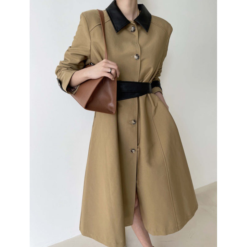 Retro Patchwork Trench Coat And Overcoat Coat for women