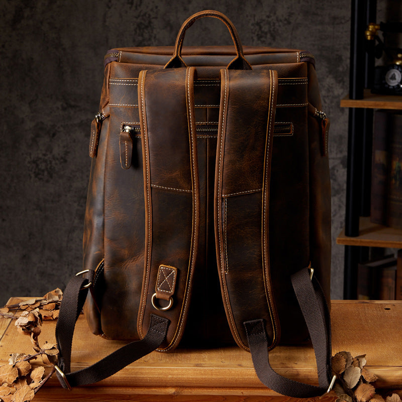 Cowhide Vintage Backpack Men's Leather Outdoor Travel Backpack Computer Bag