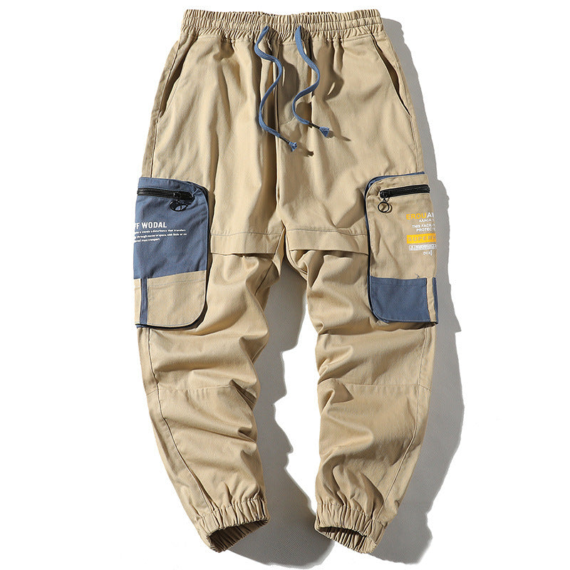 Loose Color-Blocked Printed Cargo Pants With Large Pockets