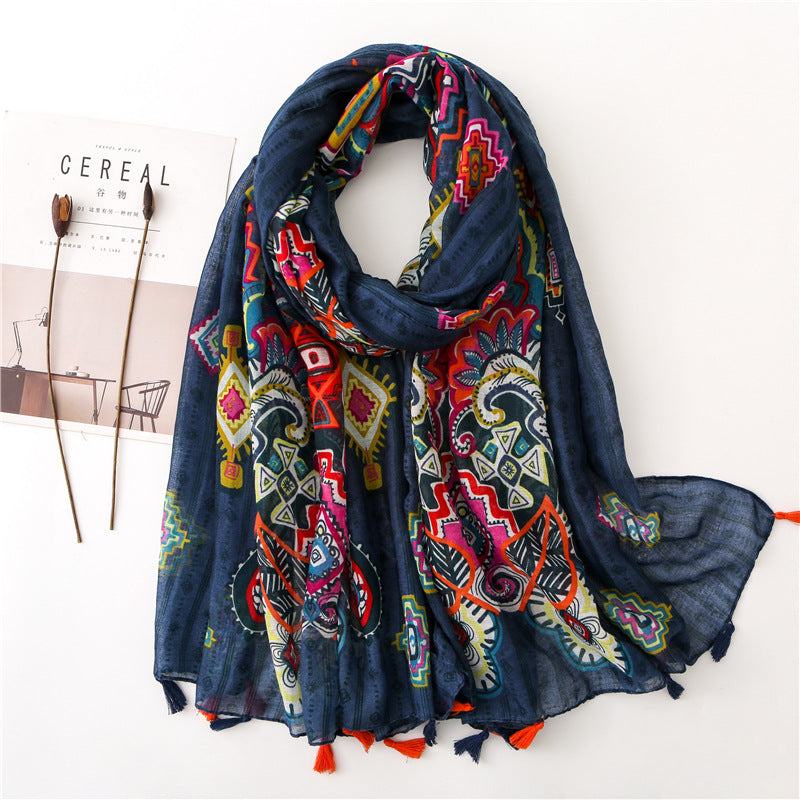 Long Handmade Tassel Scarf for women