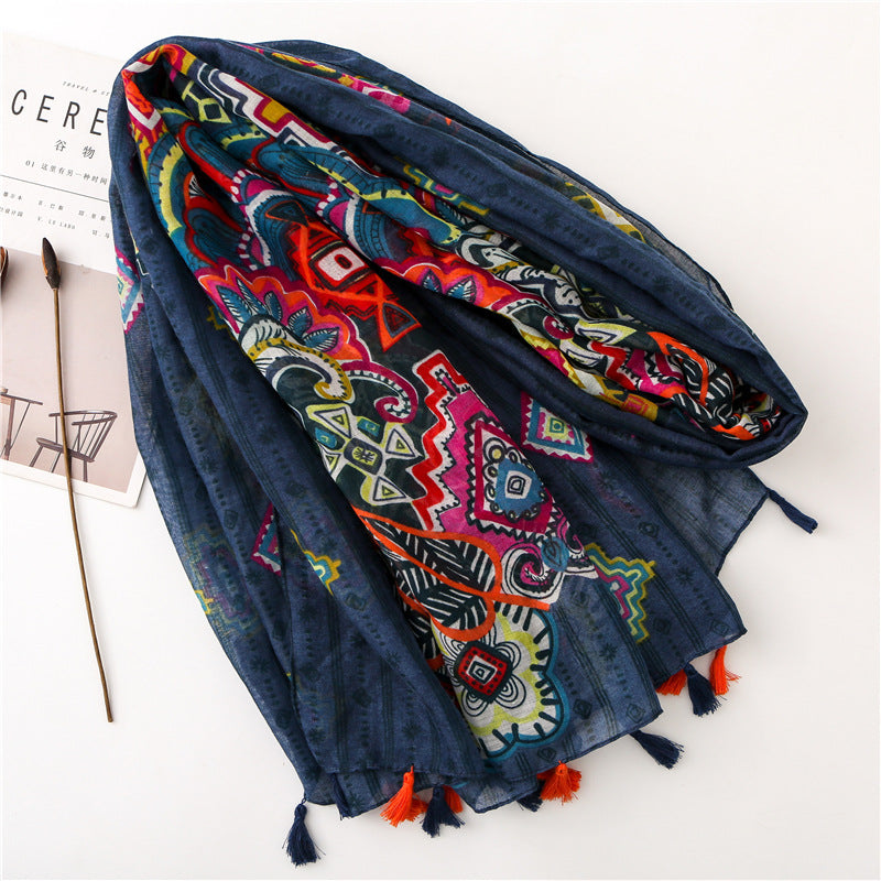 Long Handmade Tassel Scarf for women