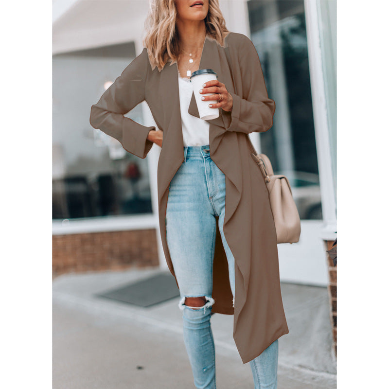 Fall Winter Fashion Solid Color Mid-length Trench Coat for women