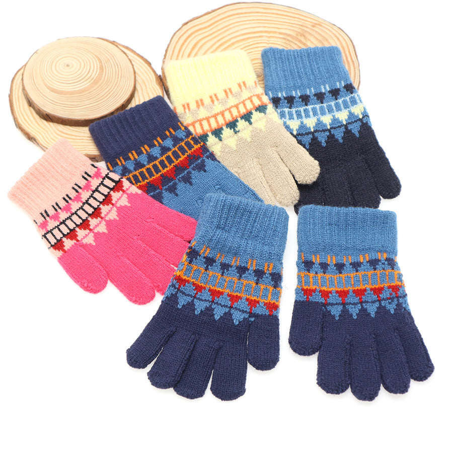 Five-finger  Outdoor Plush Thickened Warm gloves for girls