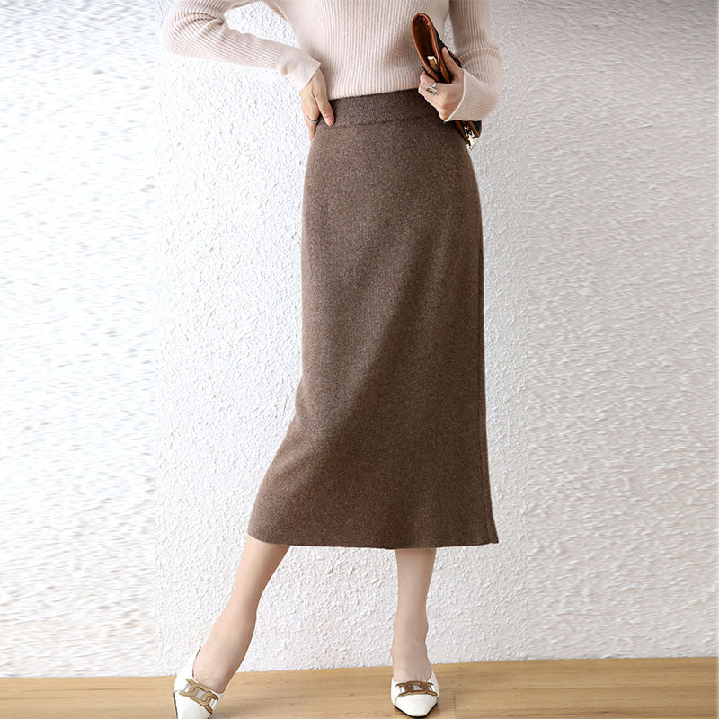 Mid-length High Waist Pure Wool Skirts For Women