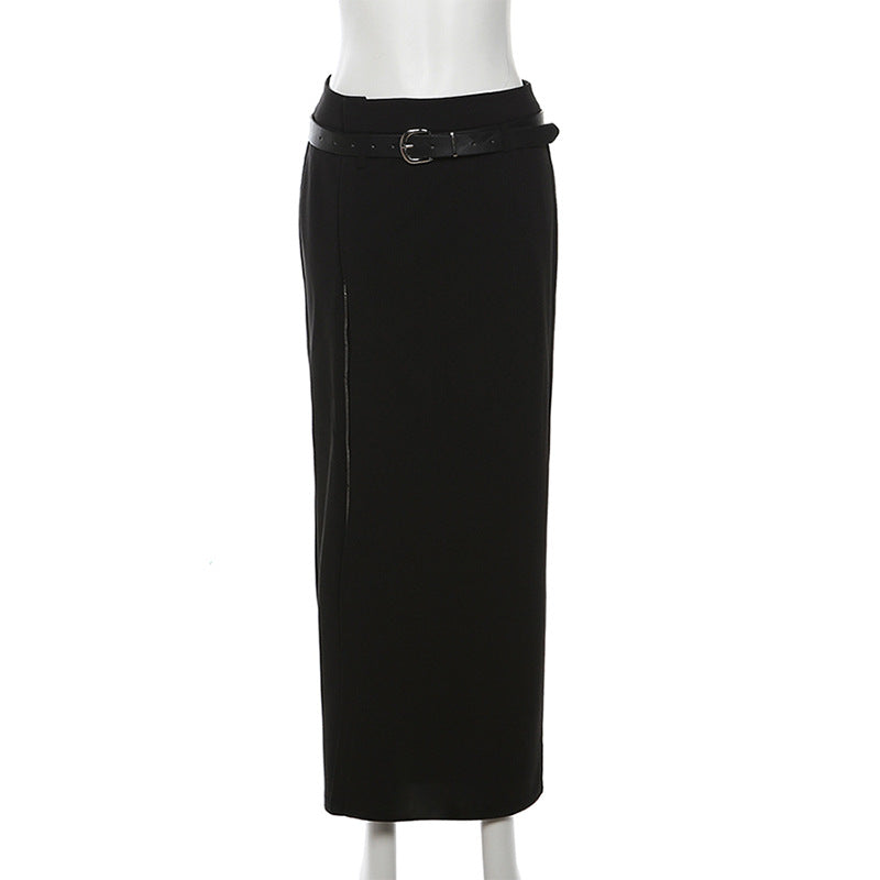 High Waist Belt Split Sheath Skirt For Women