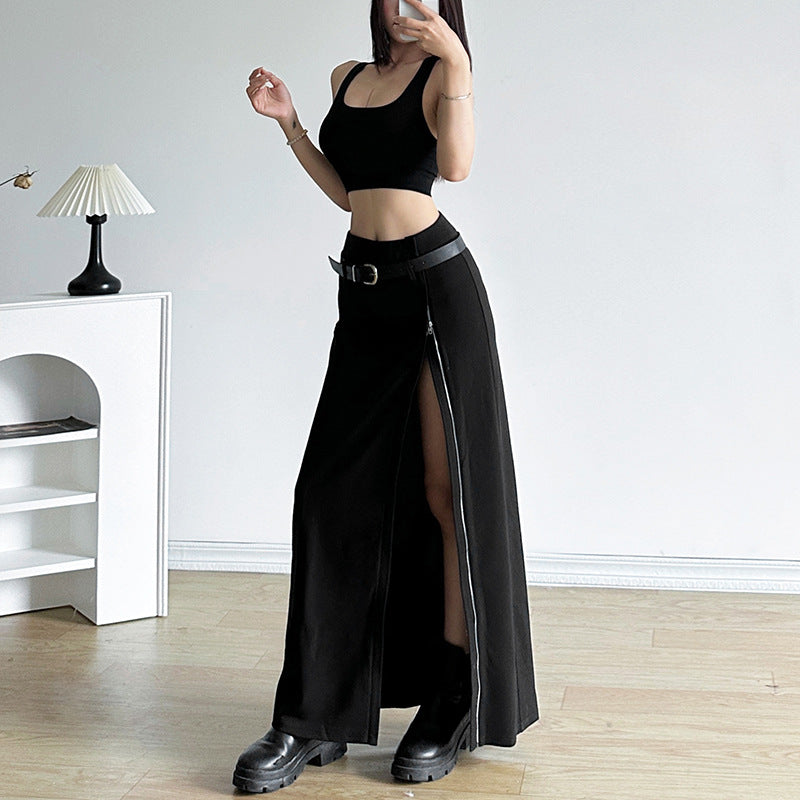 High Waist Belt Split Sheath Skirt For Women