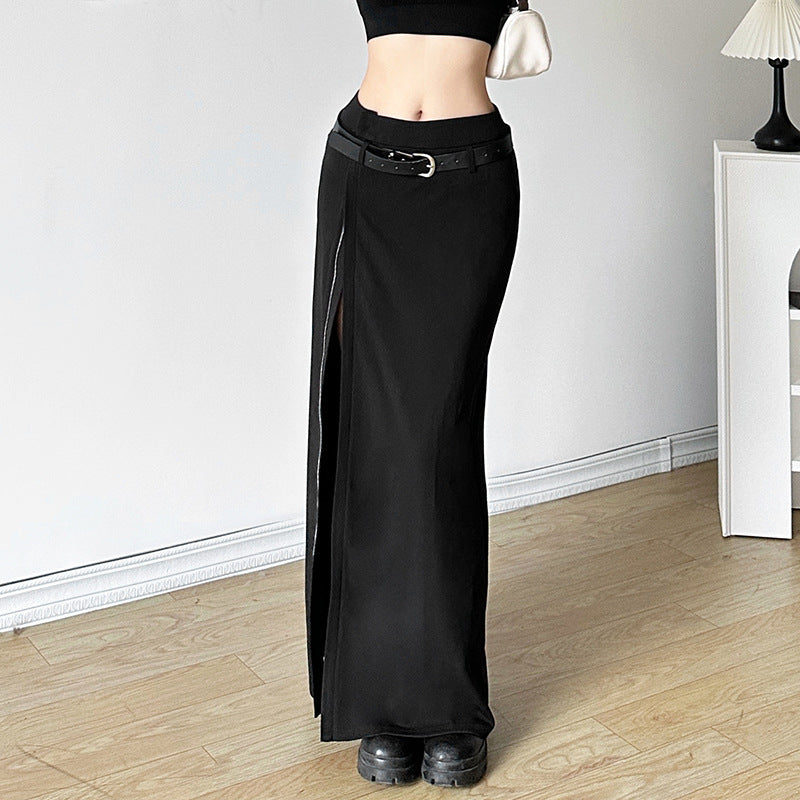 High Waist Belt Split Sheath Skirt For Women