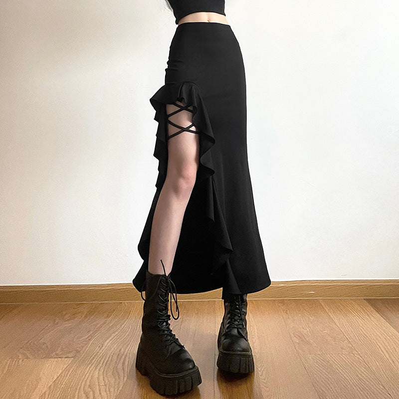 Solid Color Slim-fit Street Fashion High Waist Skirt For Women