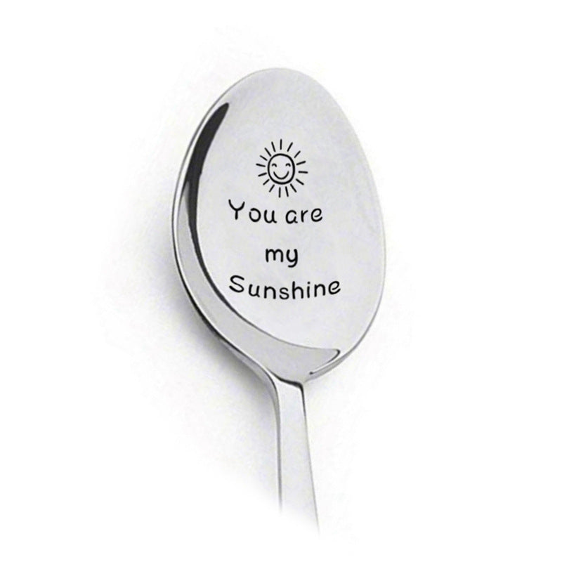 Couple Tableware Good Morning Stainless Steel Long Handle Spoons Lettering