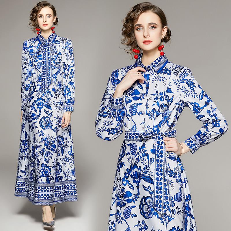 Long Sleeve Printed Dress For Women