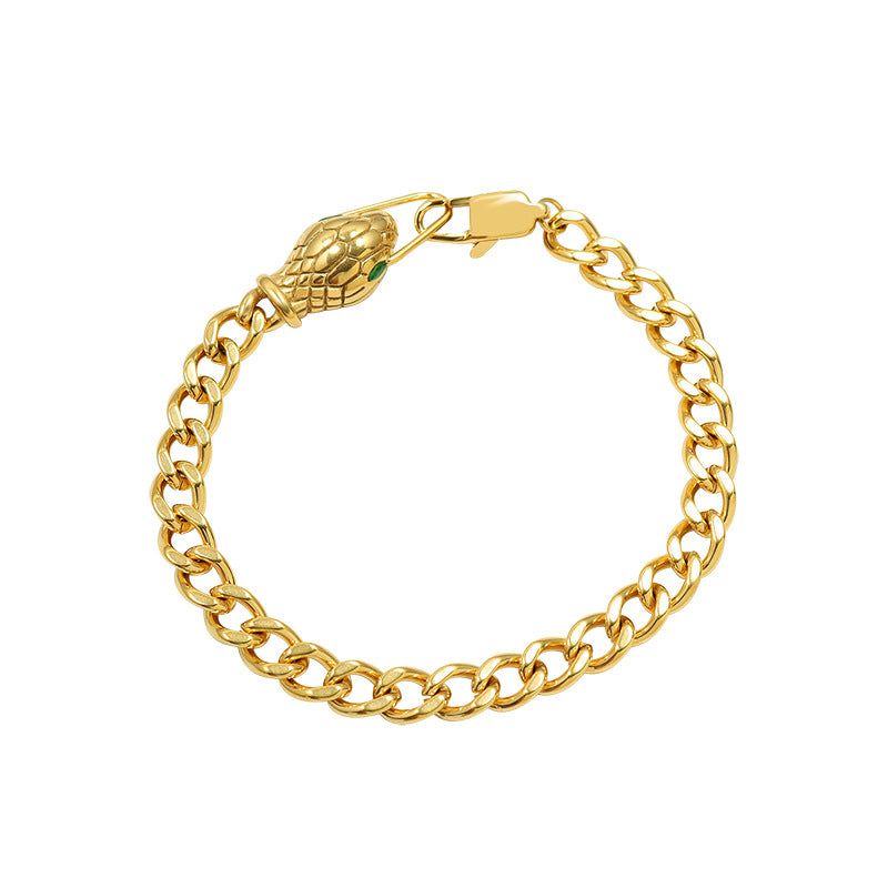 Couple Titanium Steel 18K Gold Plating Snake Head Zircon Bracelet