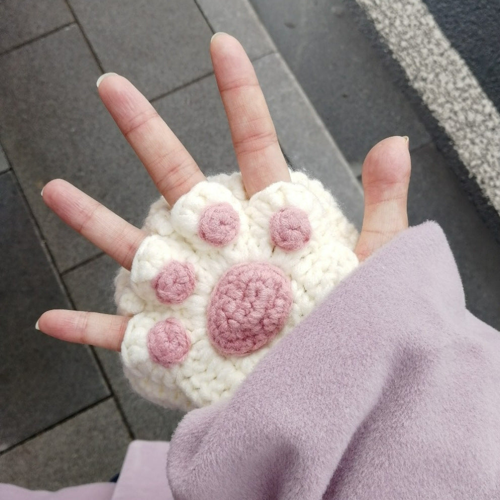 Cat's Paw and Wool Woven Half Finger Finished Cute Warm Winter Gift For women