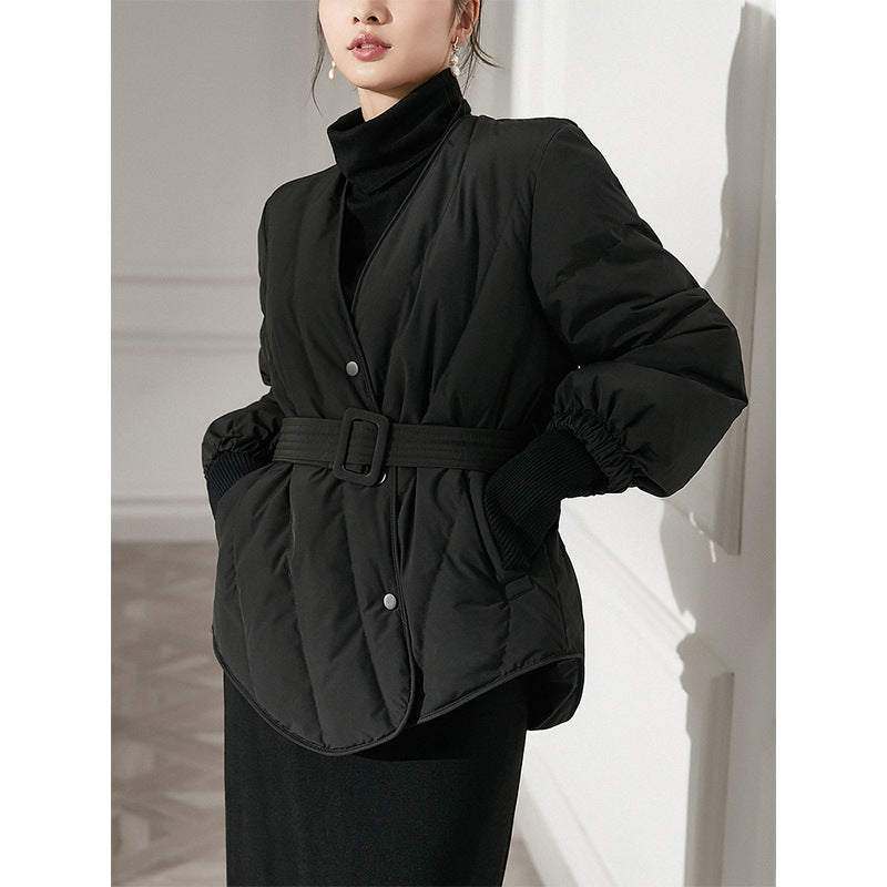 V-neck Tight Waist Warm And Slimming Down Jacket for women