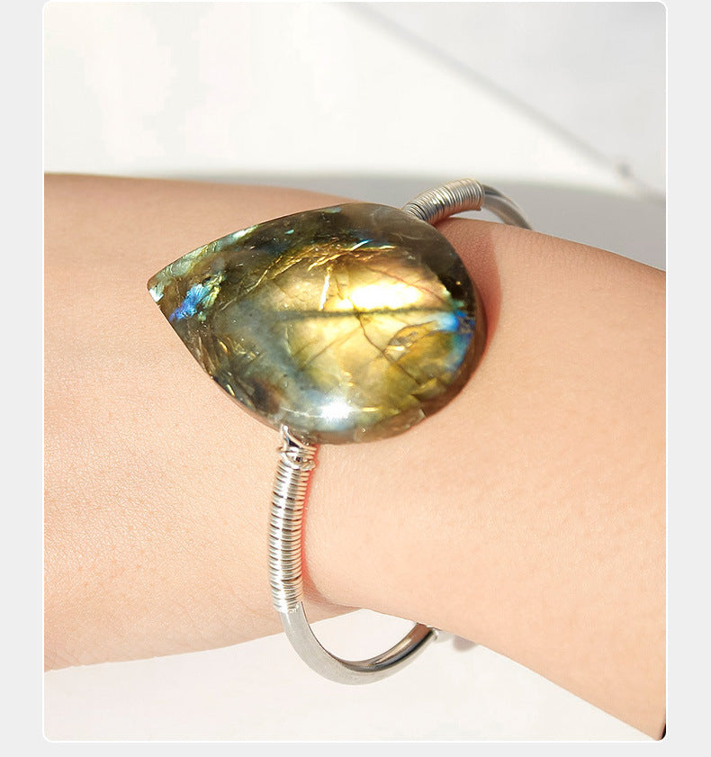 Natural Labradorite Water Drop Leaves Handmade Braided Bracelets