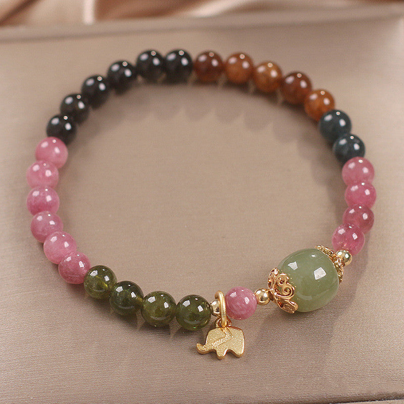 Women's Ethnic Style Natural Tourmaline Elephant Pendant Bracelet