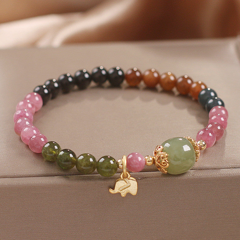 Women's Ethnic Style Natural Tourmaline Elephant Pendant Bracelet