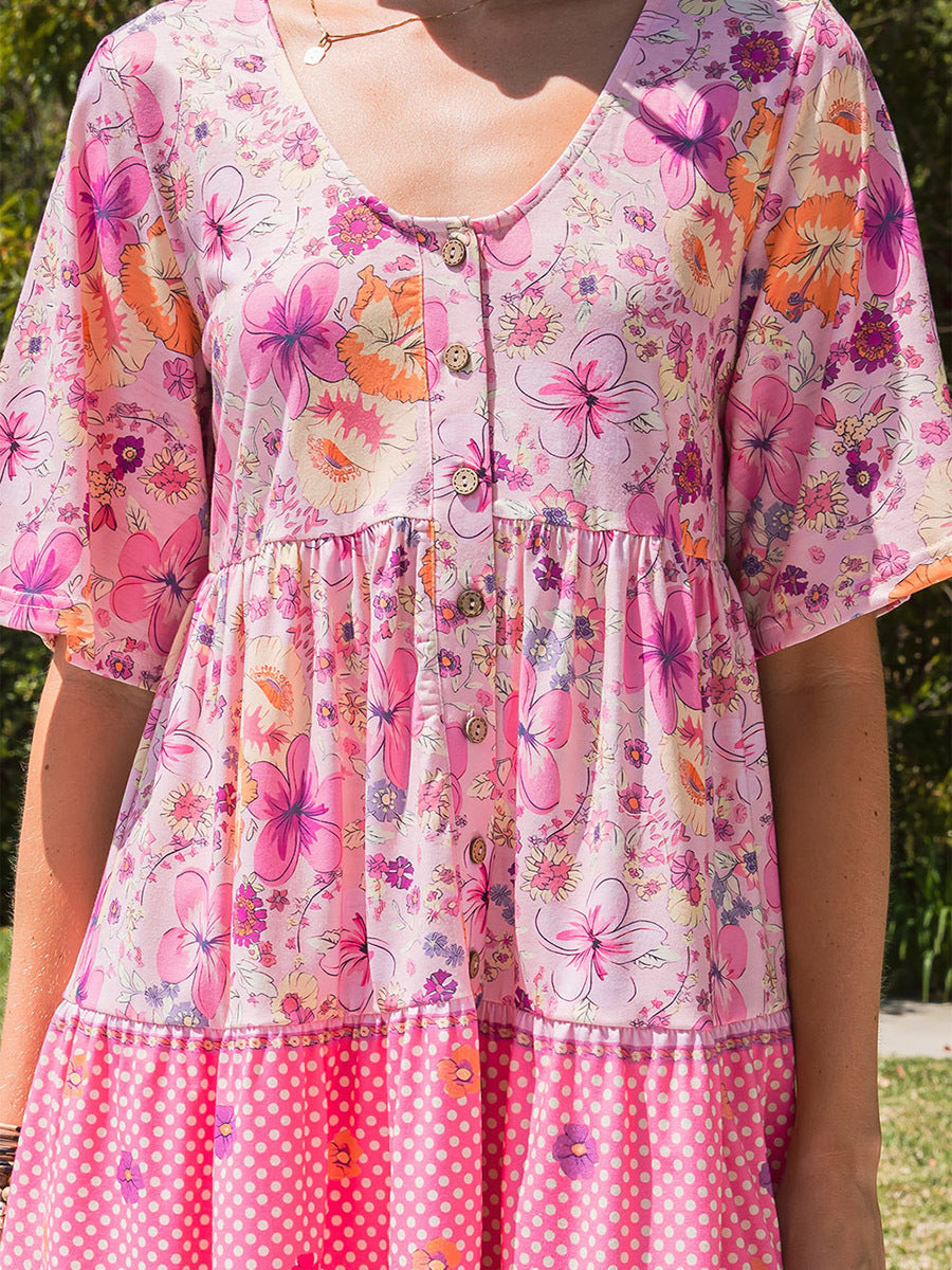 Floral Print Short Sleeve Dress For Women