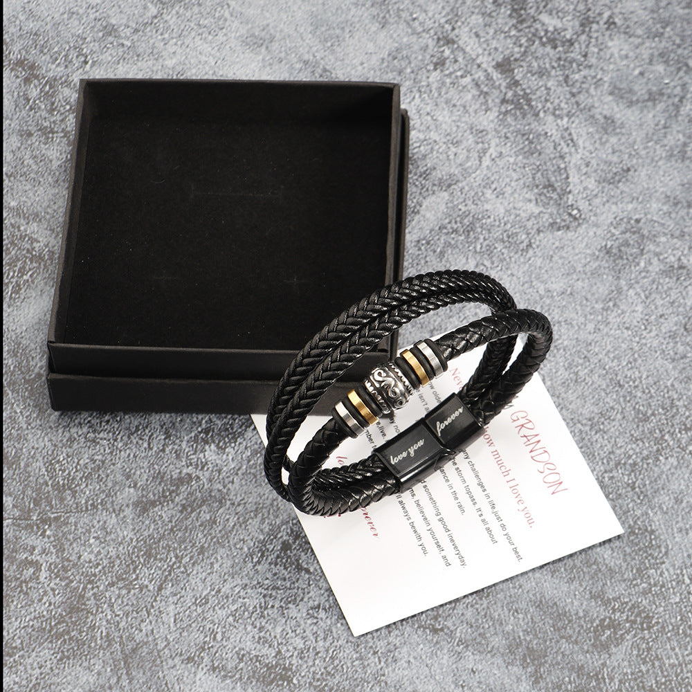 Stainless Steel Multi-layer Woven Bracelet Titanium Leather Lettering Gift Suit