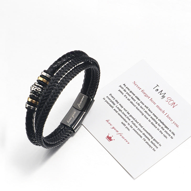 Stainless Steel Multi-layer Woven Bracelet Titanium Leather Lettering Gift Suit