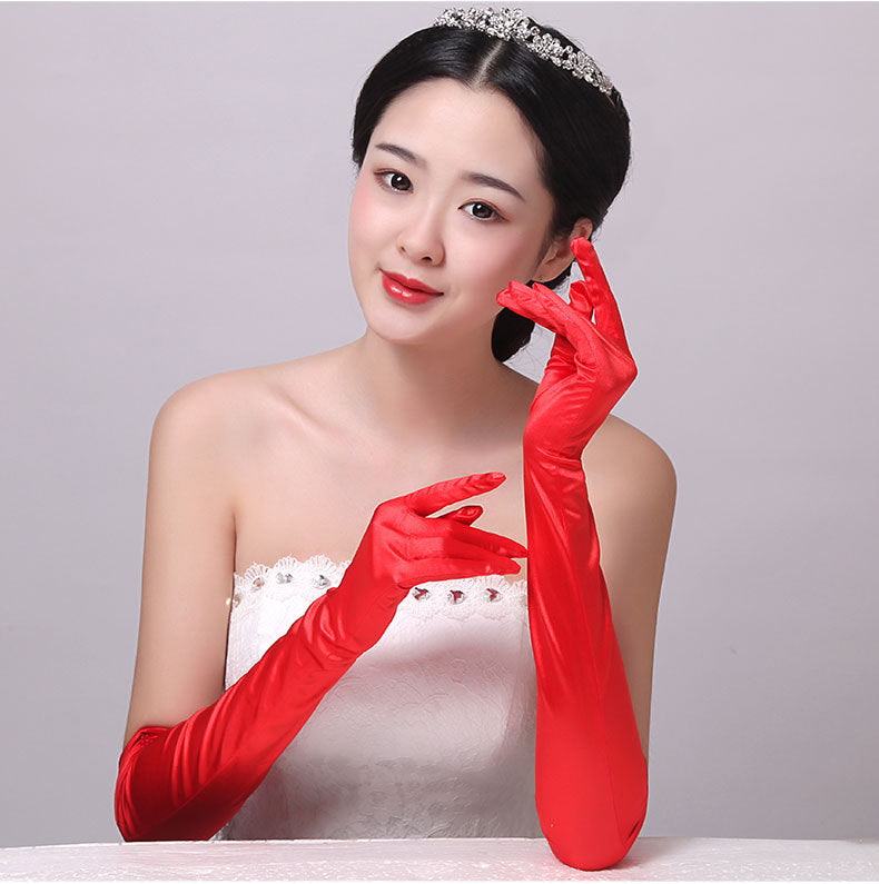 Double-row Beaded Satin Sun Protection Scar Cover Up  Bridal Wedding gloves for bridal