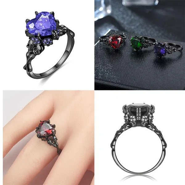 Black Skull Zircon Peach Heart Luxury Vintage Ring