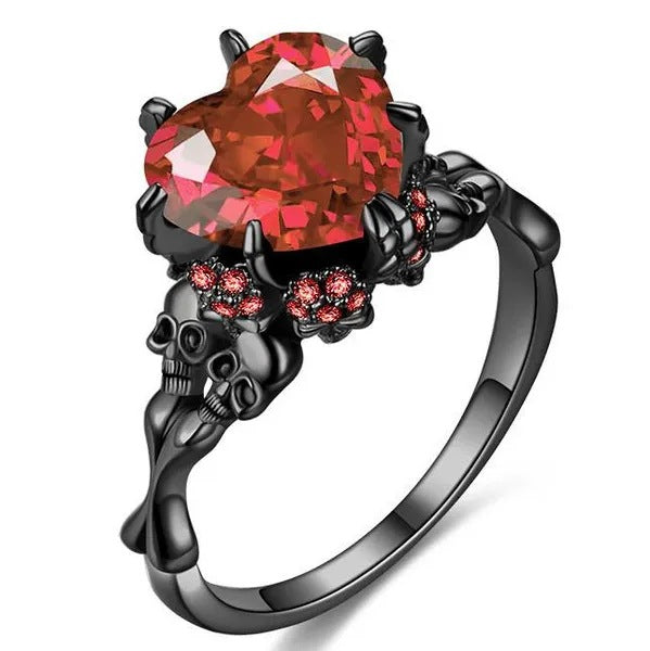 Black Skull Zircon Peach Heart Luxury Vintage Ring