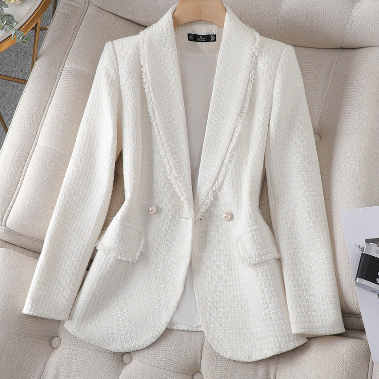 White Classic Style High-grade Temperament Tweed Coat for women