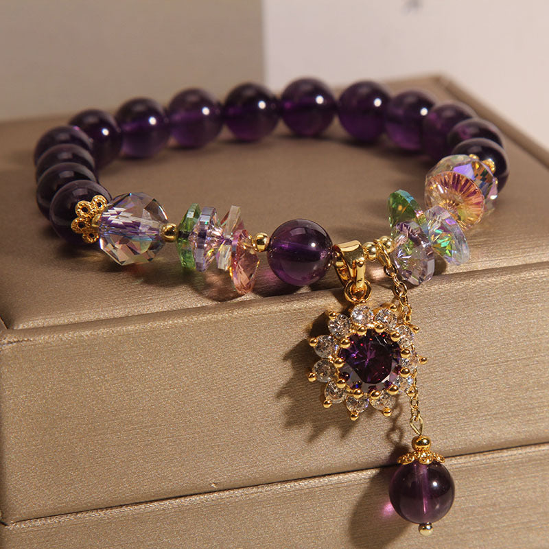 Amethyst Bracelet Female Retro Exquisite Micro Inlaid SUNFLOWER Pendant Bracelet