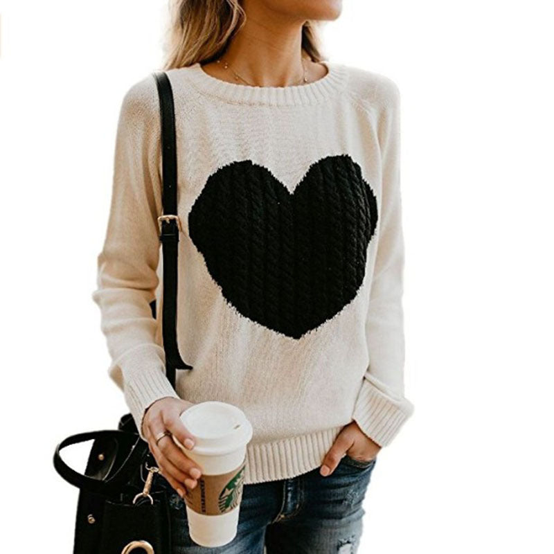 Heart Pattern Printed Long Sleeve Sweaters For Women