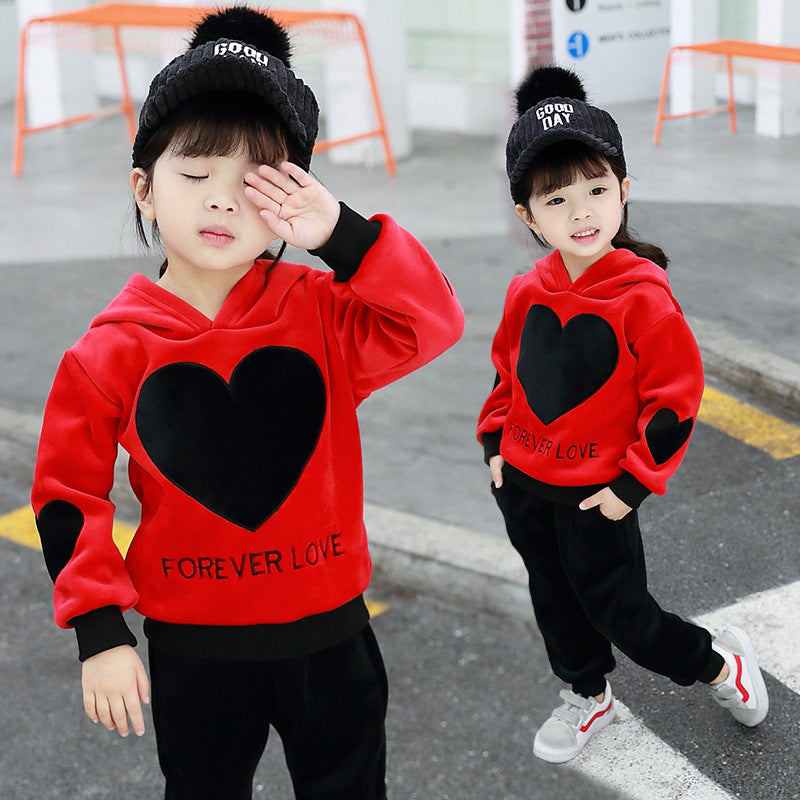 casual letter gold velvet two-piece suit for girls