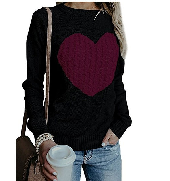 Heart Pattern Printed Long Sleeve Sweaters For Women