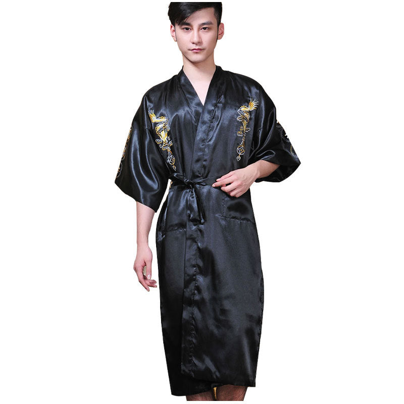 Cardigan Nightgown Embroidery Gown For Men