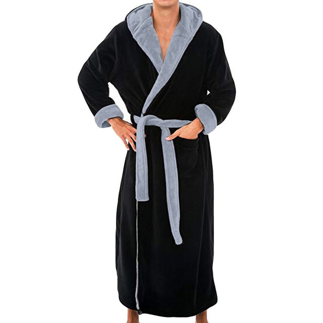 Bath Robe Flannel Hooded Gown For Men