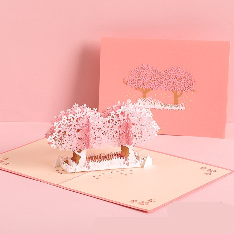 3D Laser Cut Handmade Sakura Kissing Lover Paper Invitation Greeting Card