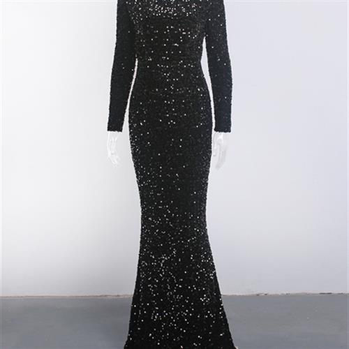 Modest Stretch Sequin Royal Blue Evening Prom Gown Party for women