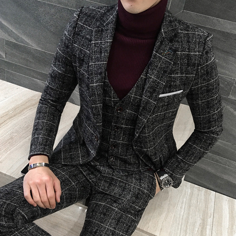 Thick Slim Fit Plaid Suits For Men