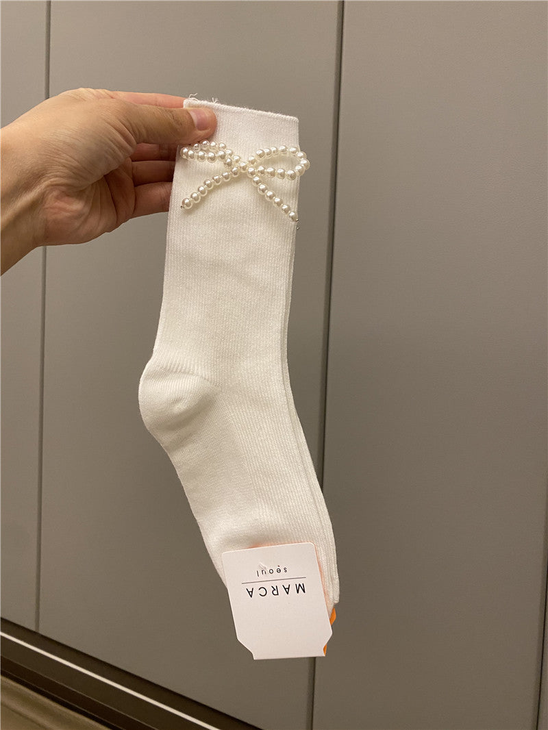 Bow Breathable Mid Length Socks for girls