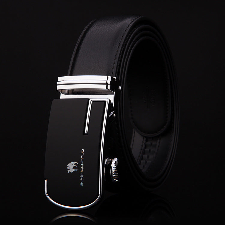 Leather business belt with automatic buckle