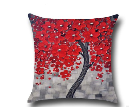 Three-dimensional Oil Painting Trees Flowers Cotton Cushion Cushion Pillowcase Car Waist Cushion Cover