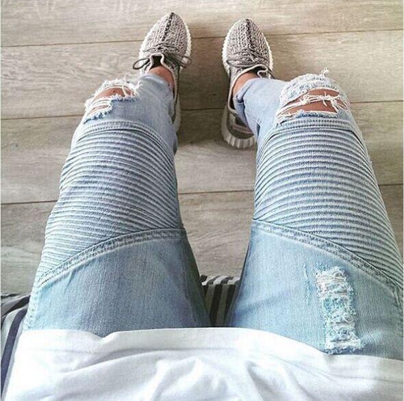 Stretch Ripped Biker Jeans For Men