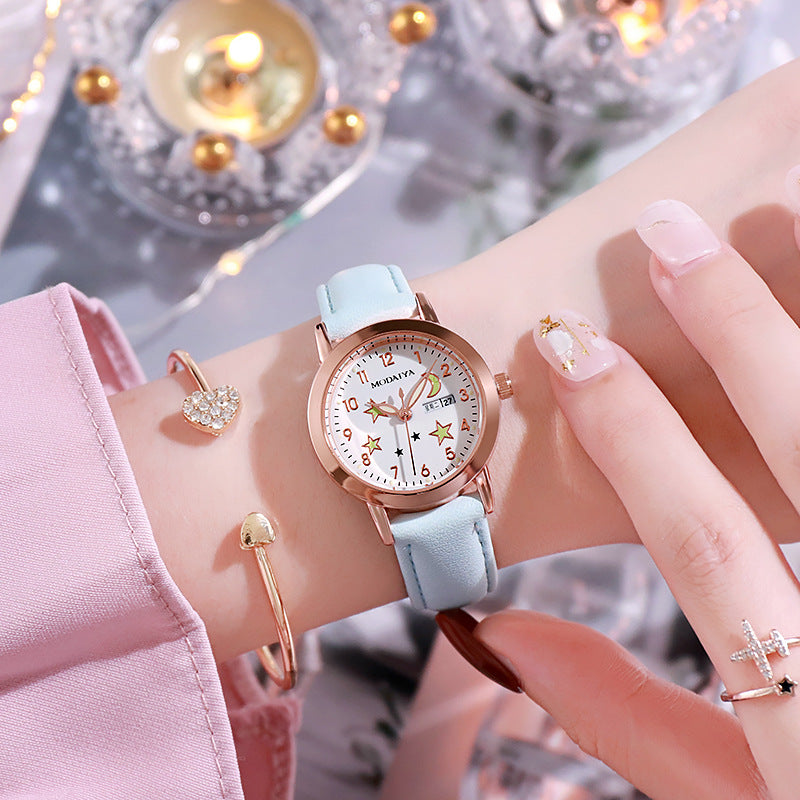 Simple High School Student Luminous Double Calendar Women's Quartz Watch