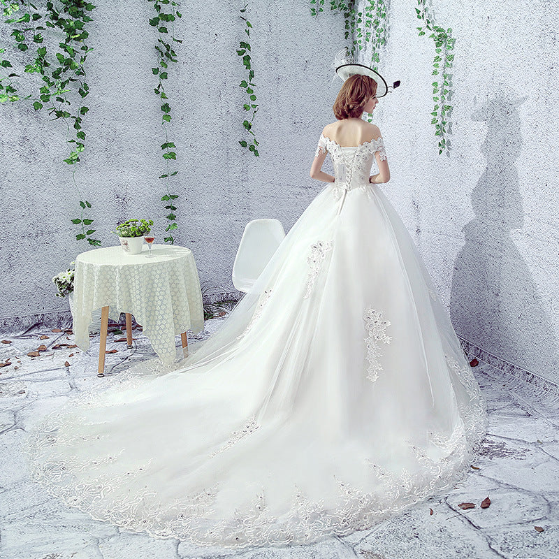 One-shoulder Trailing French Veil Hepburn wedding dress for  Female