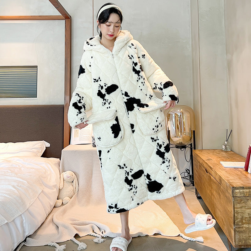 Quilted Cow Coral Fleece Nightgown For Men