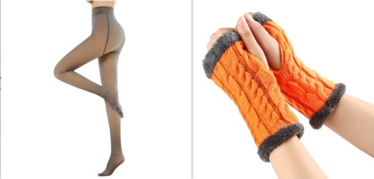 Fleece-lined Fluffy and Twist Knitted Finger Leakage glove for women