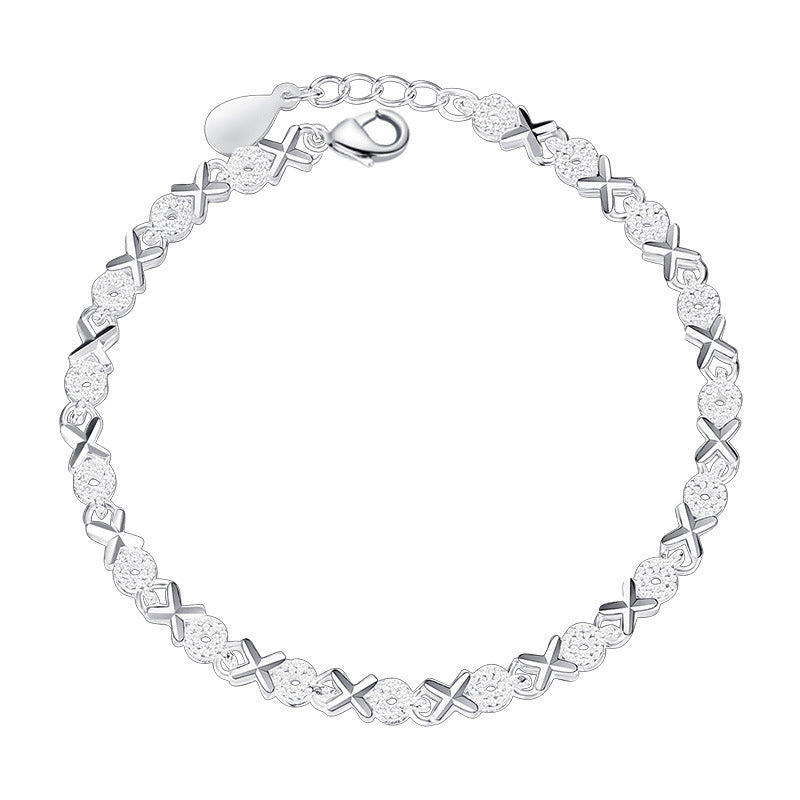 S925 Silver Female  Creative Heart-to-heart Printed XO Bracelet