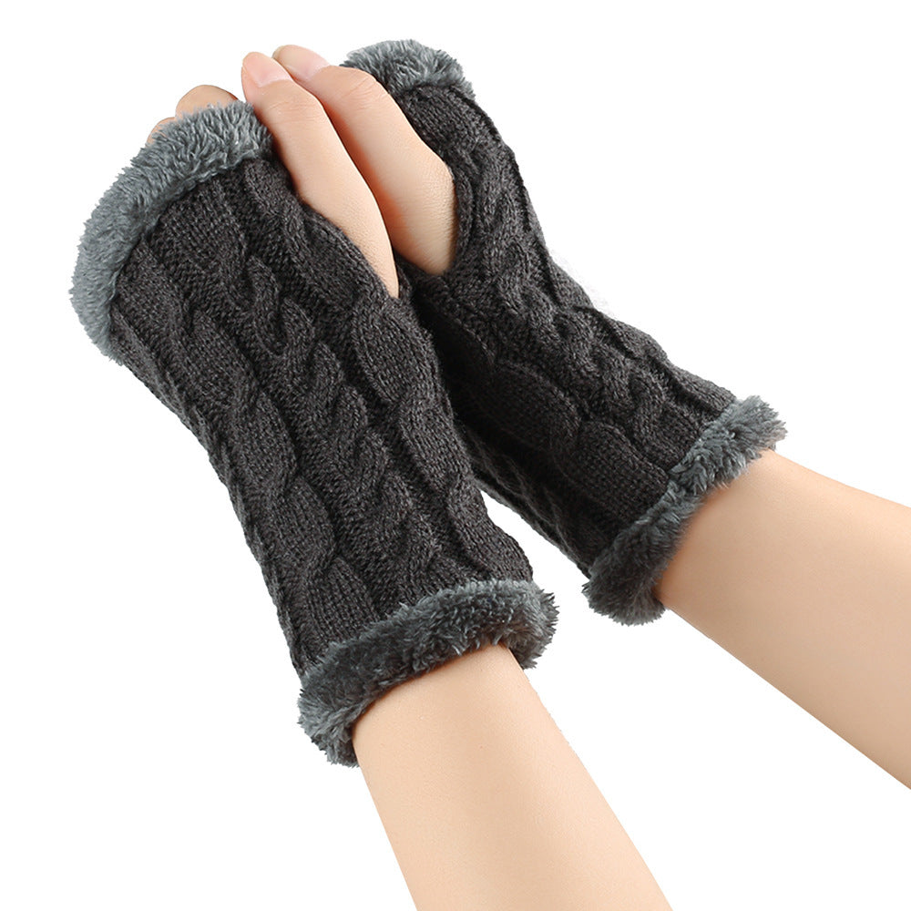 Plush and Twist Knitted Fingerless Fleece Gloves for Women