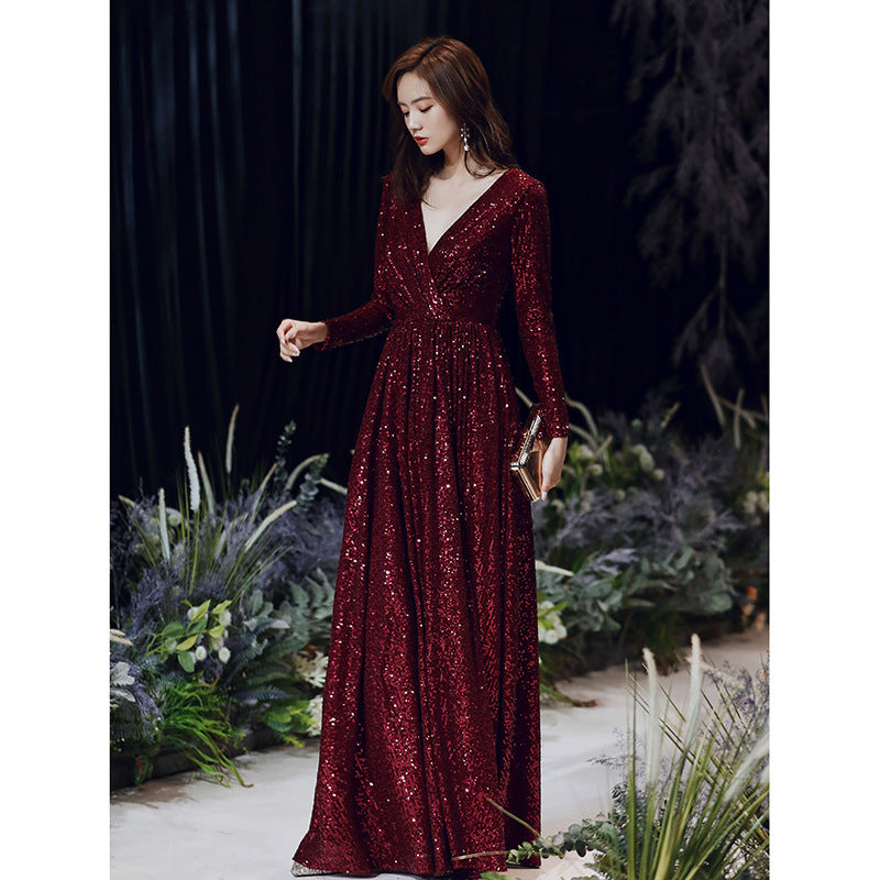 Wine Red Temperament  Annual Meeting dress for women